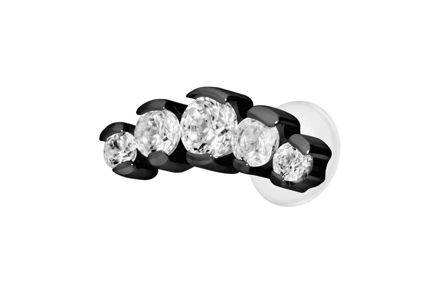PTFE Labret Piercing mit Innengewinde + Titan-Aufsatz 5 EINGEFASSTE KRISTALLE